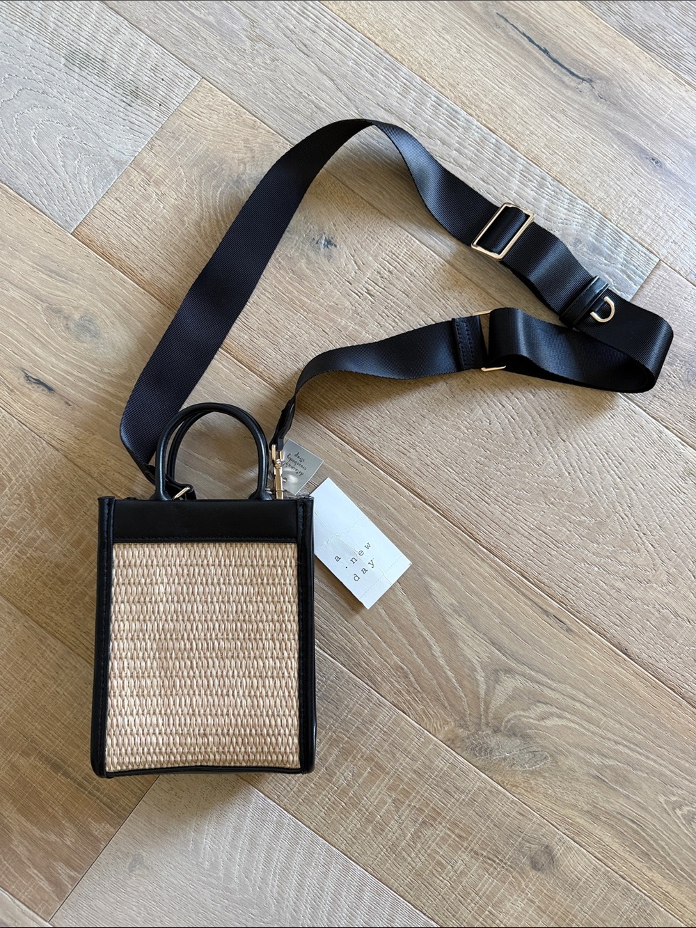 a new day Black Trim Natural Straw Crossbody Bag with Wide Strap